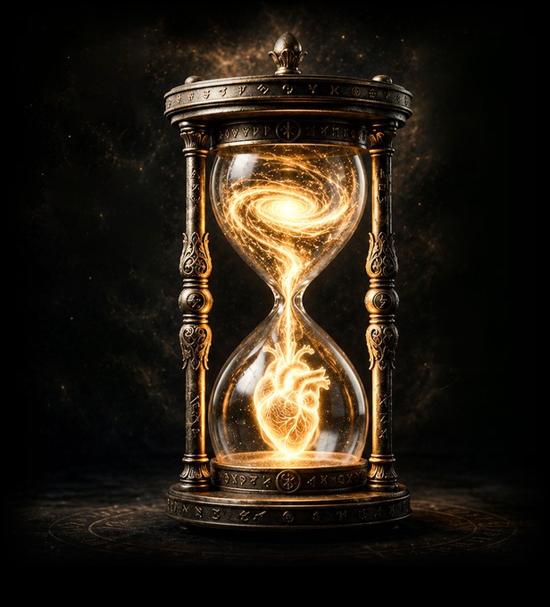 A glowing hourglass, the Map of Time